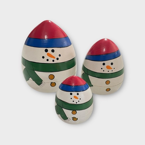 Vintage Snowman Russian Nesting Dolls (3 pieces) Wooden Largest is 3.5 Inches - Picture 5 of 9